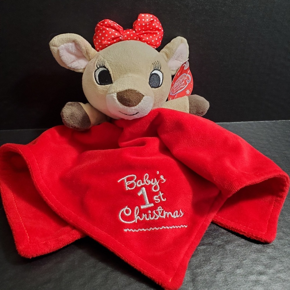 "Baby's 1st Christmas" Soft Rudolph The Red Nose Reindeer‎ Baby Security Blanket